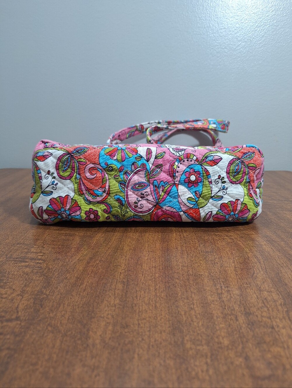 Handmade Quilted Cotton Tote Bag Purse 12X9 In Paisley Floral Pink Blue Pockets - Picture 9 of 16